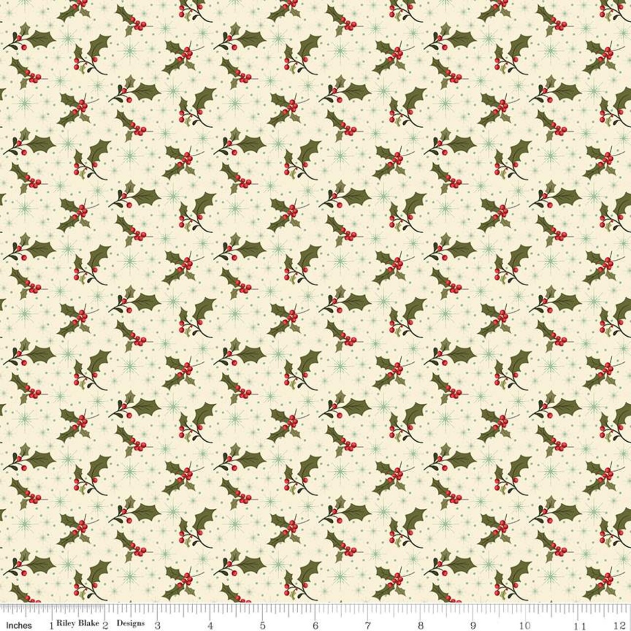 Fabric Riley Blake Eggnog Holly Glisten by the Quarter Yard C16224-EGGNOG